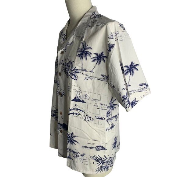 Palmwave Button Up Hawaiian Camp Shirt XL White Chest Pocket Short Sleeves - Picture 3 of 5